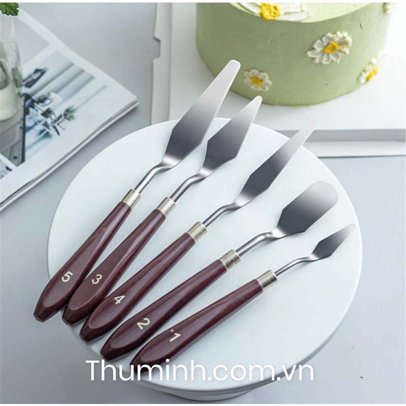Bộ 5 Dao Chà Láng Bánh Kem Bằng Thép Không Gỉ Cán Gỗ