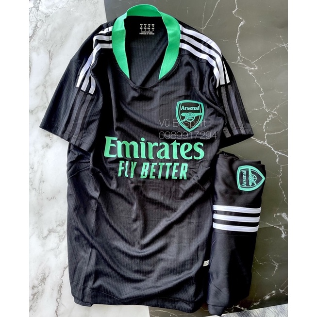 Set Bộ quần áo thể thao bóng đá vải thái clb arsenal áo đen quần đen 2022