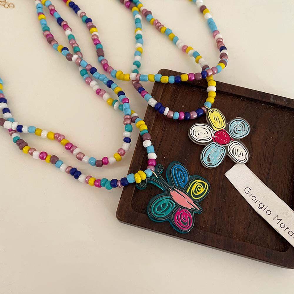Vòng cổ Hai Tầng Mặt Hình Hoa Bướm Phong Cách Bohemian Thời Trang