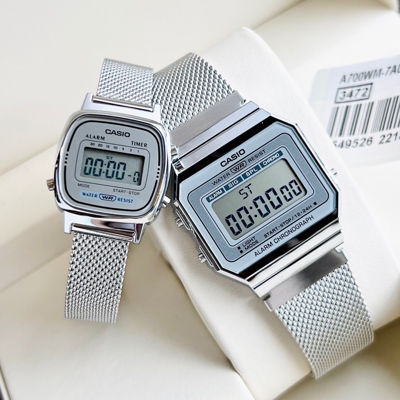 Đồng hồ đôi điện tử nam nữ dây thép Casio A700WM-7A và LA670WEM-7A