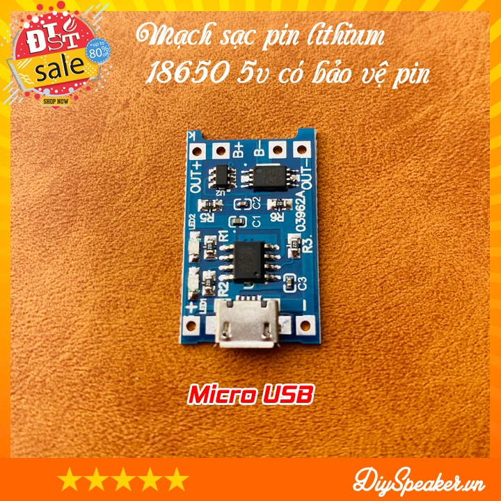 Mạch sạc pin lithium 18650 5v có bảo vệ pin - Chân sạc Micro hoặc type C tùy khách chọn