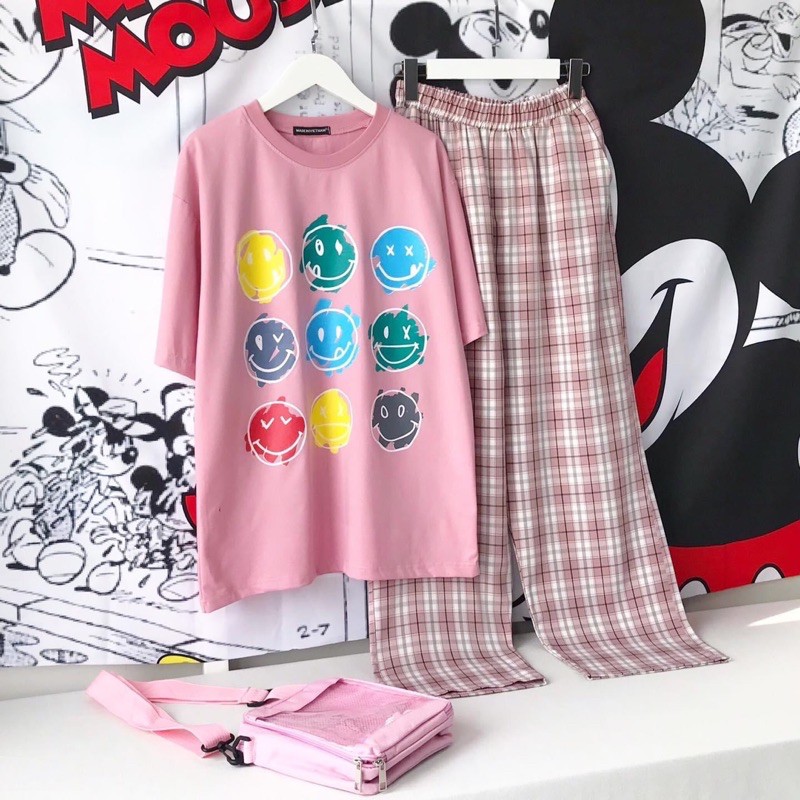 Sét áo hồng+quần kẻ hồng