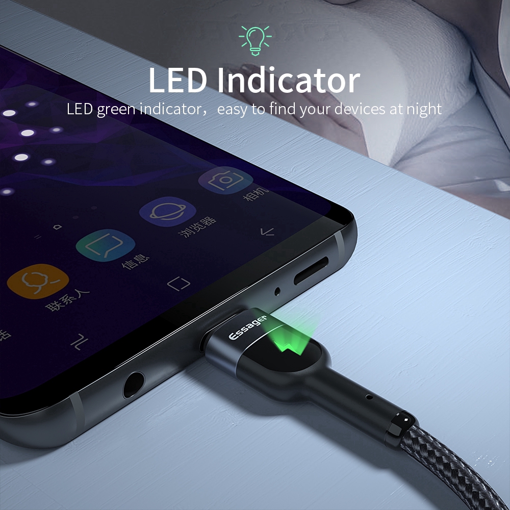 Dây cáp sạc nhanh Essager đầu USB Type C có đèn LED cho Samsung S20 S10 Xiaomi