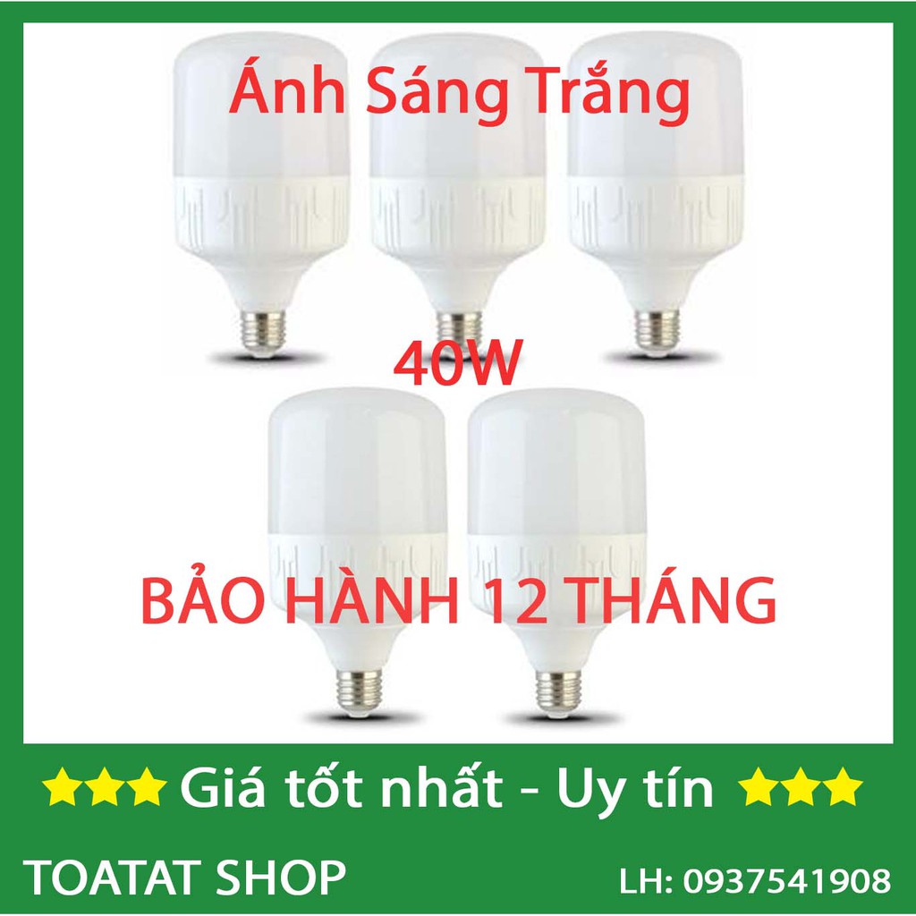 [Sĩ] Bộ 5 bóng đèn Led trụ 40W Siêu sáng - tiết kiệm điện (Trắng)