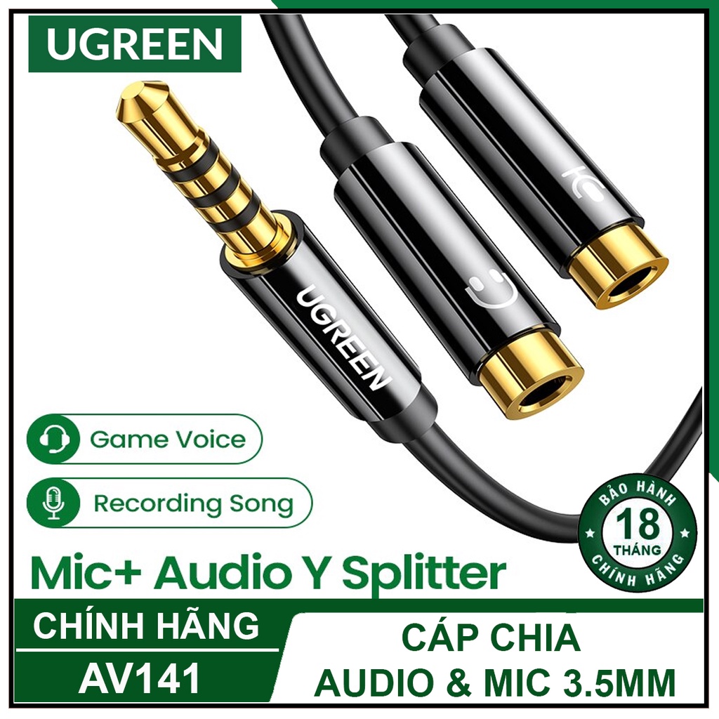 Cáp Chia Audio Ra Tai Nghe Và Mic Cao Cấp, UGREEN AV141 Chính Hãng