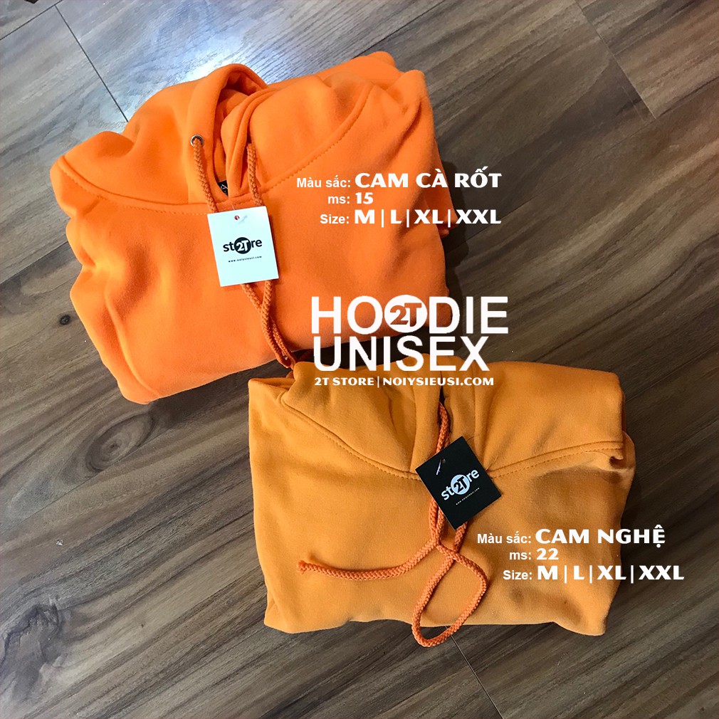 ÁO HOODIE NỈ NGOẠI LÓT BÔNG TRƠN NÓN 2 LỚP XỎ NGÓN UNISEX - CAM ĐẤT | BigBuy360 - bigbuy360.vn