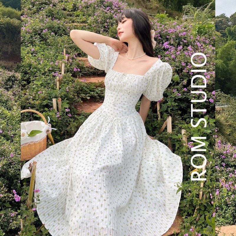 Đầm dài hoa nhí tay bồng Alice dress