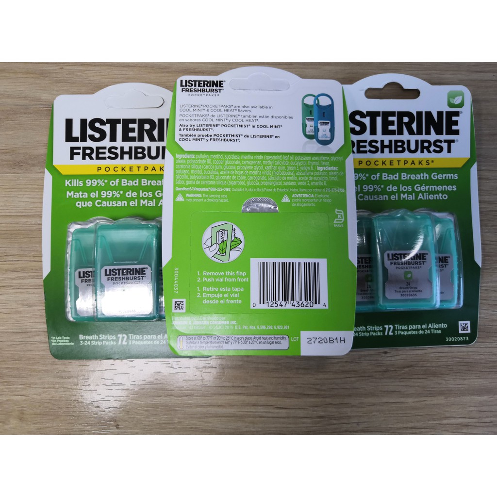 Giấy ngậm thơm miệng Listerine Freshburst Pocketpaks Breath Strips [vỉ 3 hộp x 24 miếng] -Có Sẵn