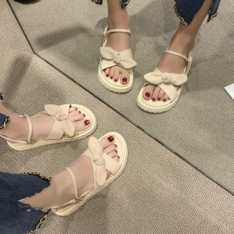 Tikp Hàng Mới~2022Cho Nữ Giày Sandal Roman Đế Dày Đính Nơ 3 Màu Size 35-40