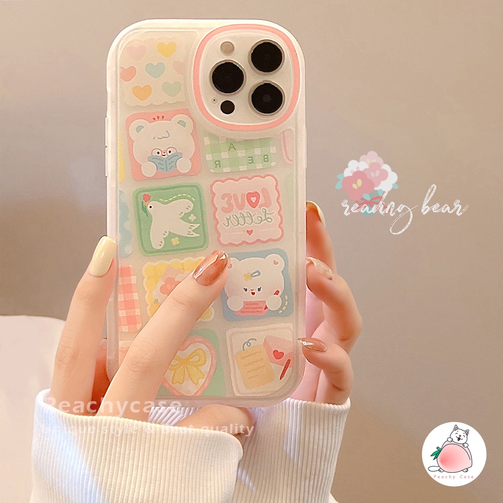 Ốp Điện Thoại TPU Mềm Dạng Nhám Họa Tiết Kẻ Sọc/Gấu Màu Trong Suốt Cho iPhone 13 Mini 12 Pro Max 11 Xr Xs Max X 7 8 Plus 12Mini
