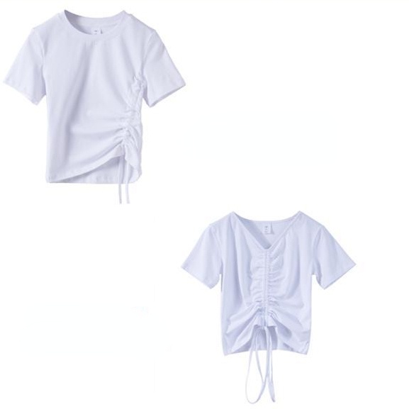 Áo Croptop Tay Ngắn Cổ Chữ V Lưng Cao Phối Dây Rút Thời Trang Quyến Rũ Cho Nữ