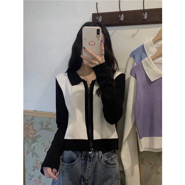 Áo Khoác Cardigan dệt kim cổ polo mẫu thu đông 2021