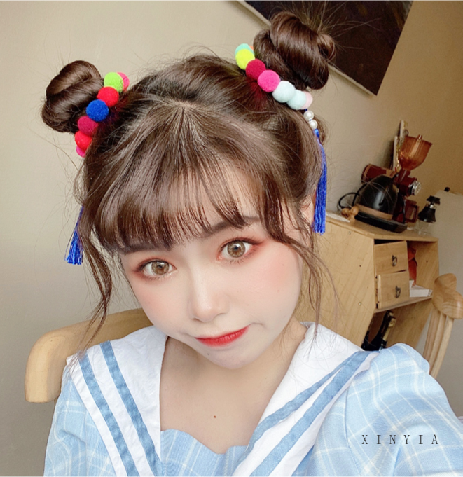 Dật Cột Tóc Đính Bóng Tròn Phối Tua Rua Nhiều Màu Sắc Xinh Xắn Cho Bé Gái