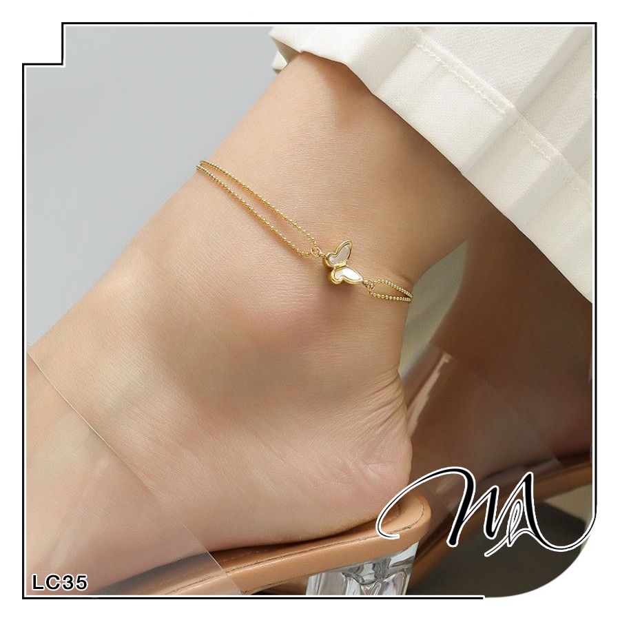 Lắc chân nữ Titan dây bi đôi mặt bướm xà cừ độc đáo - Măng’s House LC35