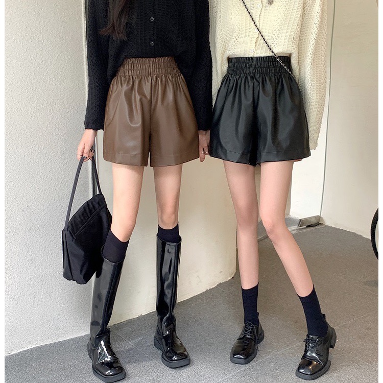 Quần short da nữ bigsize thiết kế cạp chun to bản dáng phồng trẻ trung - quần đùi da nữ cá tính ROSA BOUTIQUE