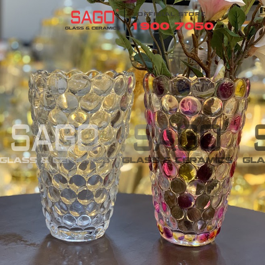 Binh Hoa Thủy Tinh Bầu Loe Chấm Bi 23cm | Tùy Chọn Màu , Lọ Hoa Thủy Tinh Cao Cấp
