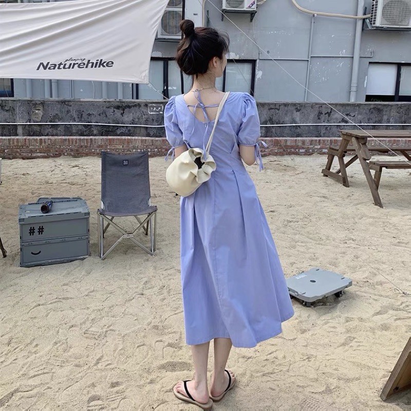 Đầm Váy Trắng Dáng Dài Cộc Tay Cổ Vuông Tay Nơ Mặc Dự Tiệc Đi Du Lịch Full Size S M L | BigBuy360 - bigbuy360.vn