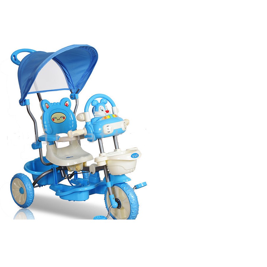 xe đạp 3 bánh cho bé từ 3-5 tuổi bánh êm có máy che và tay đẩy có nhạc