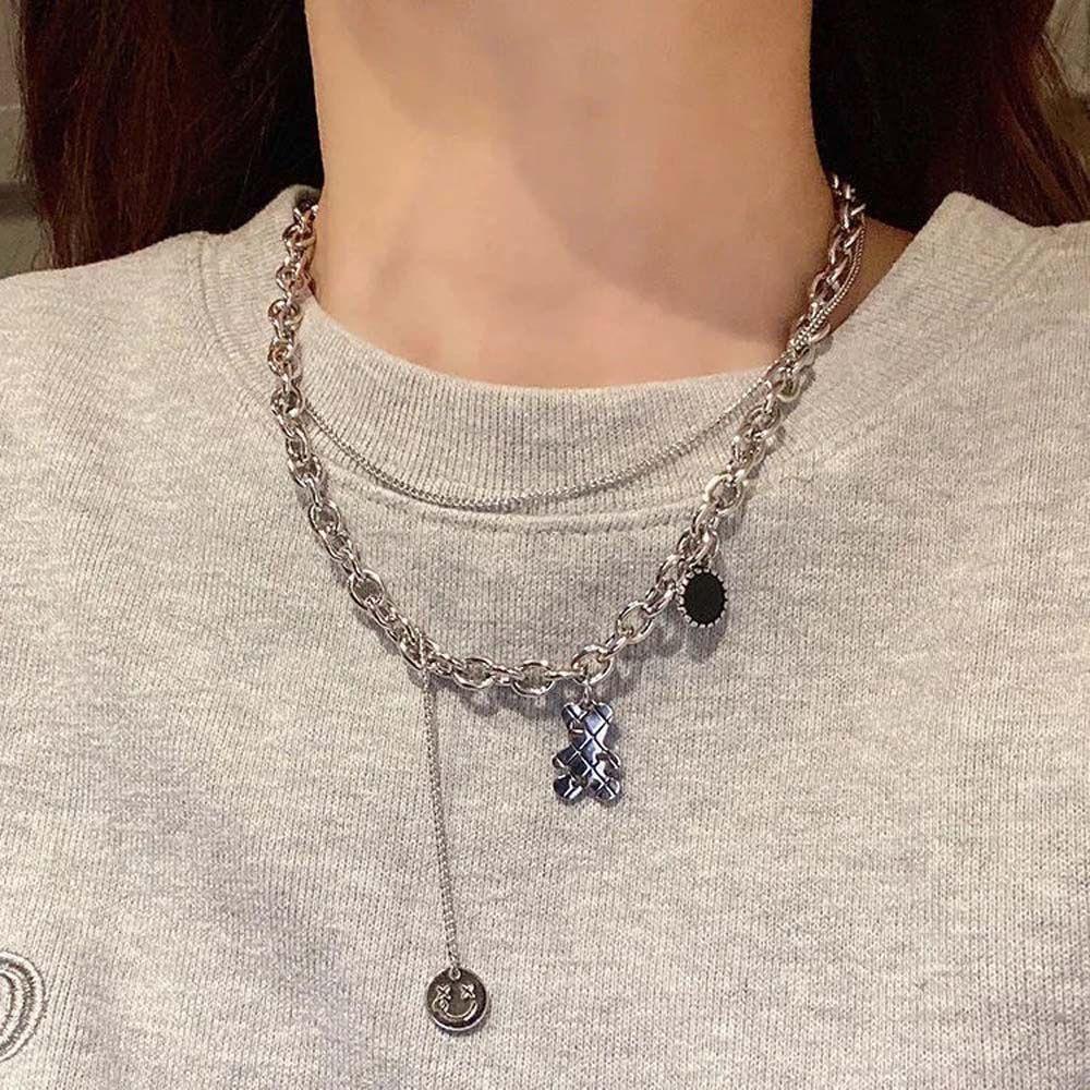 Dây Chuyền Choker Hai Lớp Mặt Hình Mặt Cười Bằng Kim Loại Phong Cách Hip Hop Thời Trang Cho Nữ