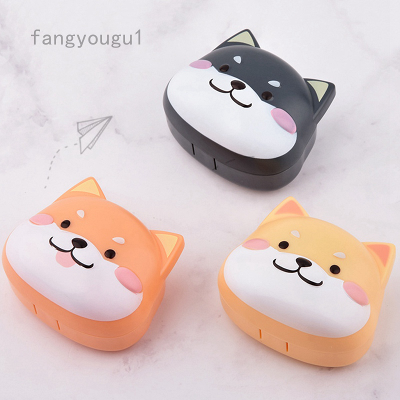 Fangyougu1 (Hàng Mới Về) Hộp Đựng Kính Áp Tròng Thiết Kế Hình Chú Chó Dễ Thương Có Gương Tiện Dụng