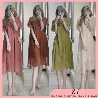 Đầm bầu suông thời trang thiết kế công sở xinh xắn 2 lớp mặc đi chơi đi làm Mom and Baby