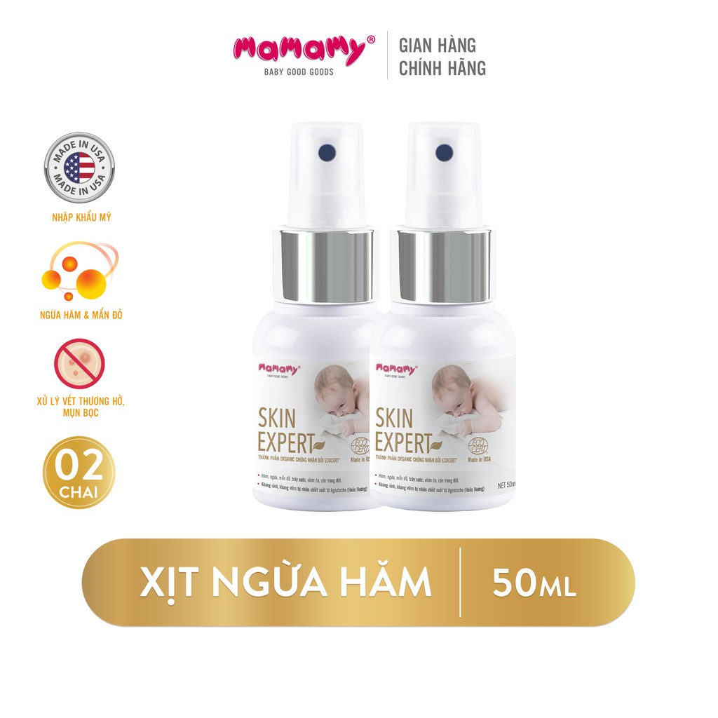 Xịt kháng khuẩn cho da thay kem hăm ngừa hăm, an toàn cho da bé Skin Expert Mamamy 50ml/chai - Combo 2 chai