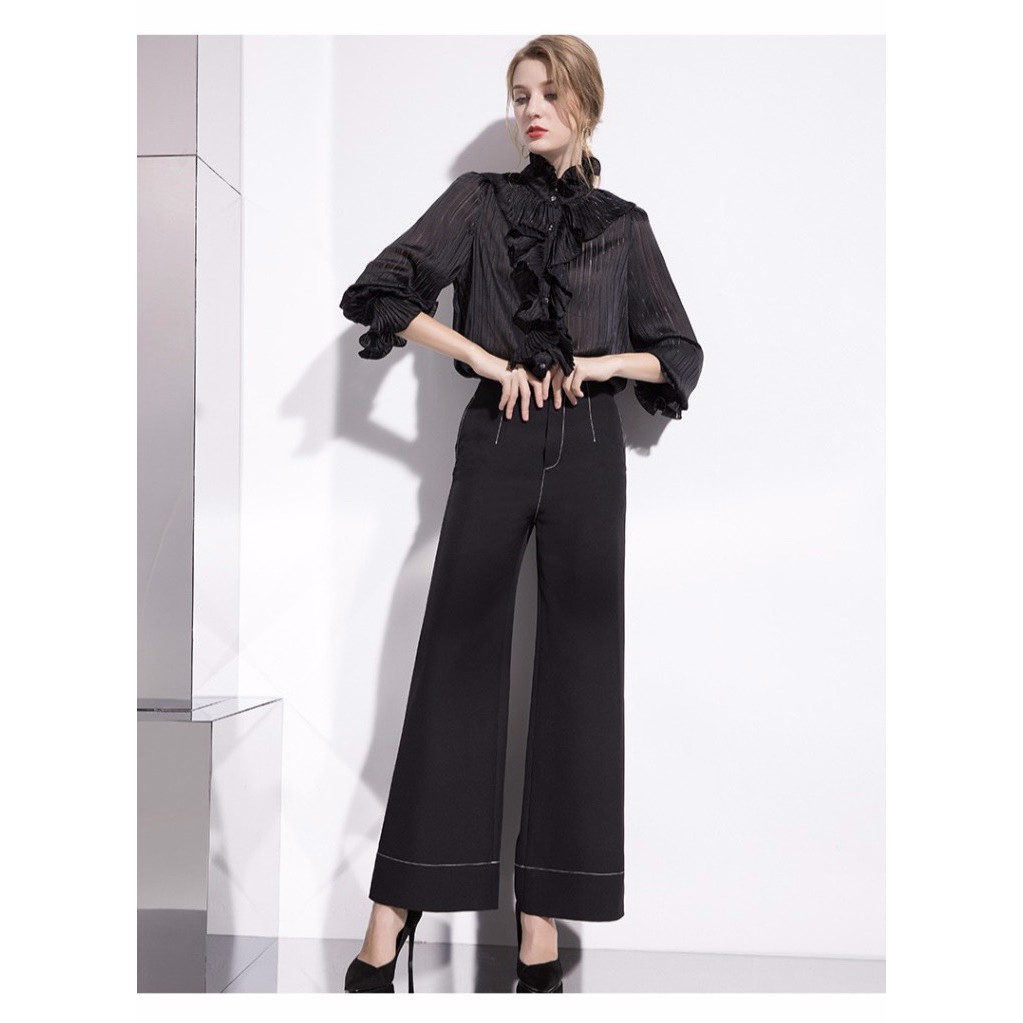 Quần ống rộng cạp cao trần chỉ BY AUGUST DESIGN | BigBuy360 - bigbuy360.vn