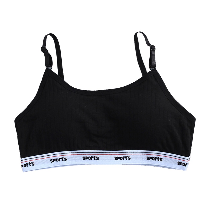 Haha Áo Ngực Thể Thao Hai Dây Có Đệm Ngực Màu Trơn Có Gân In Chữ Dành Cho Bé Gái