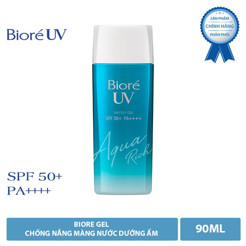 Gel chống nắng màng nước Biore UV Aqua Rich Water Gel SPF 50+/PA++++ tuýp 90ml(MẪU MỚI 2020)