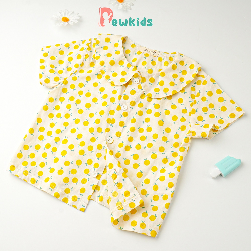 Bộ cộc tay bé gái Dewkids cổ sen chất liệu cotton phong cách Hàn Quốc nữ tính