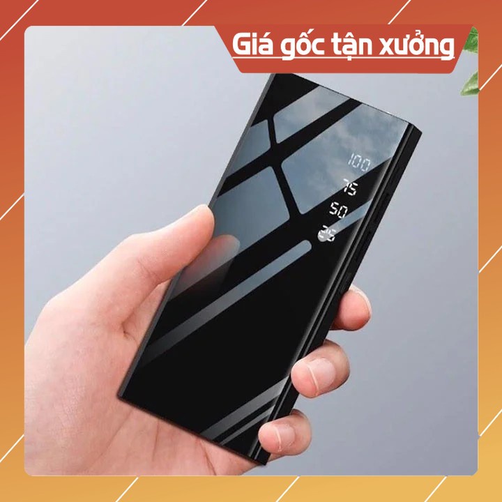 Sạc dự phòng 30000mAh Tích Hợp Sạc Nhanh Fast Charge Mặt Kính Đen hiển phần trăm thị pin. 2 USB Có Đèn |TruCuong [Gương]