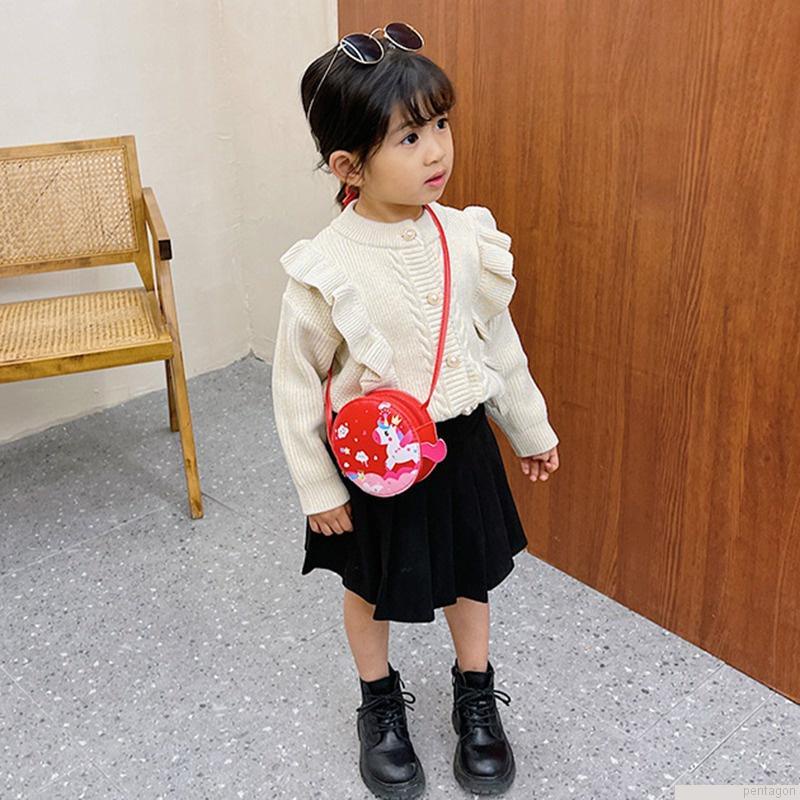 Túi đeo chéo mini bằng da PU in họa tiết hoạt hình đáng yêu cho bé gái