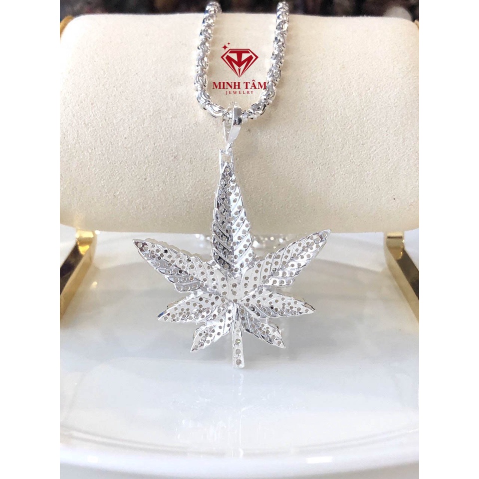 Mặt dây chuyền hình lá phong chất liệu bạc ta đính đá cho nam-Minh Tâm Jewelry