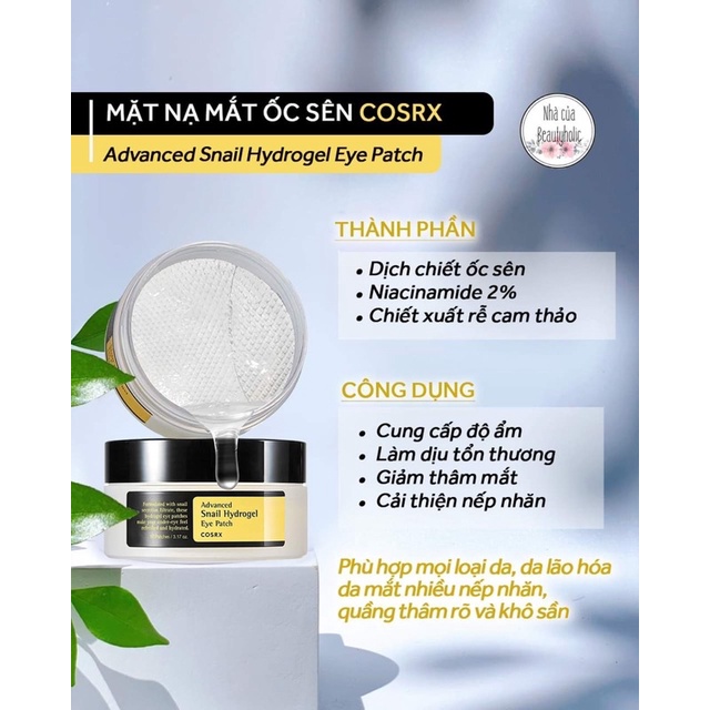 Mặt nạ mắt ốc sên COSRX Advanced Snail Hydrogel Eye Patch