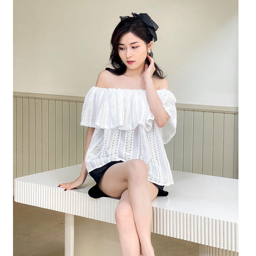 Áo kiểu nữ trễ vai tay bồng dáng rộng Linly Store A-TVR