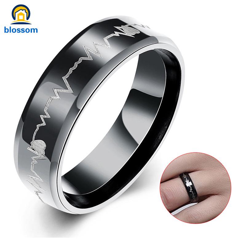 Nhẫn Thép Không Gỉ Màu Đen Hình Nhịp Tim Cho Nam