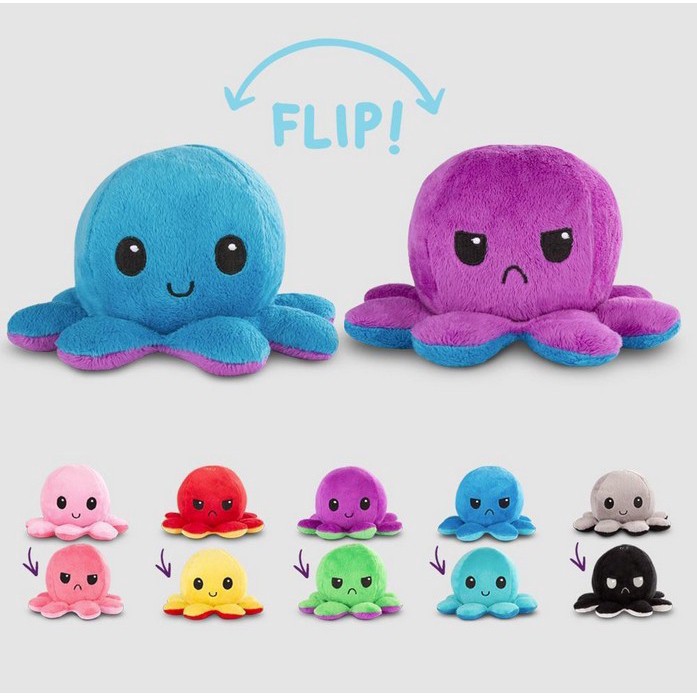 Tiktok Reversible Flip Stuffed Octopus Plush Toy Doll Soft Simulation Reversible Plush Toy Double-sided Mood switcher Baby fidget toy gift Valentine's Day MONKshop