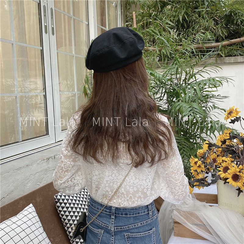 Áo Ren Lưới Xuyên Thấu Kiểu Cổ Lọ Tay Bồng Tiểu Thư