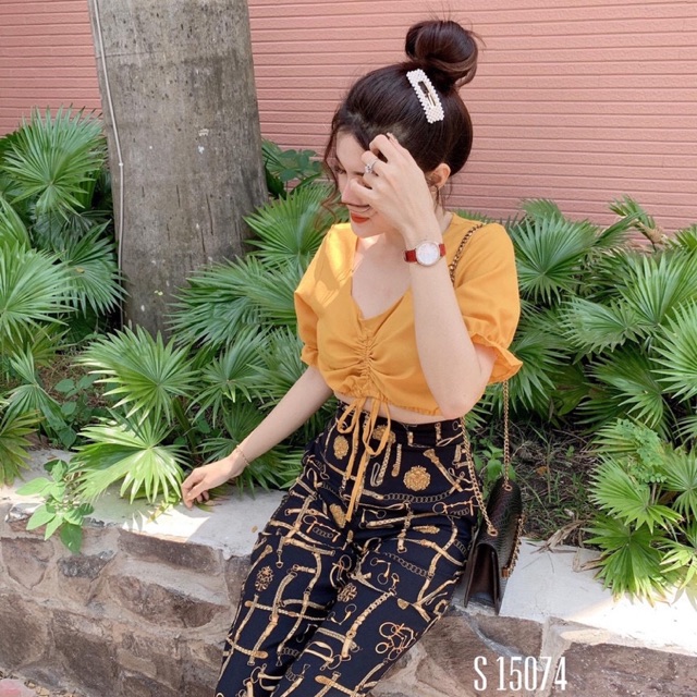 Áo rút ngực vải kate croptop tay bo phồng Z5U s