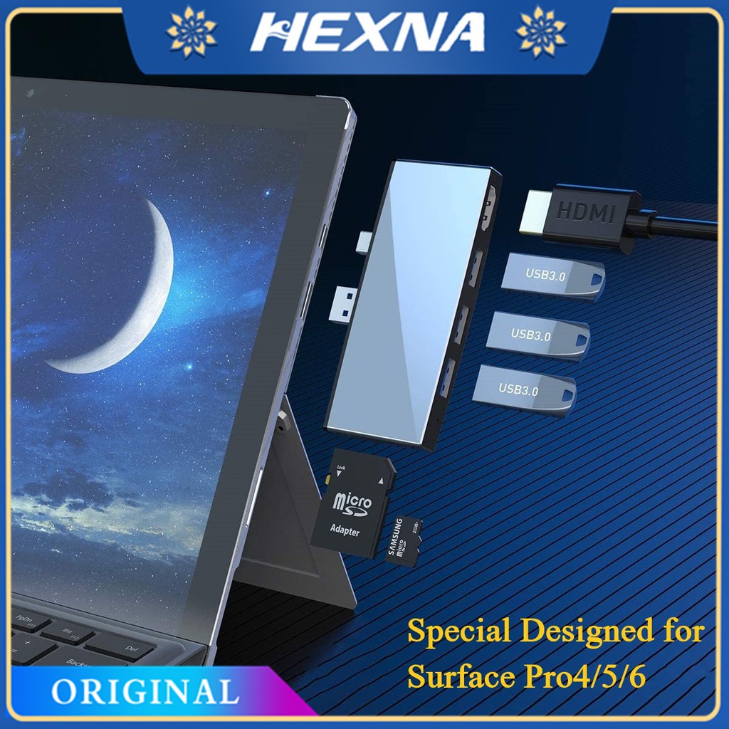 Surface Bộ Chia Cổng Hub cho Microsoft Surface Pro 6/Pro 5/Pro 4 với cổng 4K HDMI 3 cổng USB 3.0 5Gps đầu đọc thẻ SD/TF Micro SD