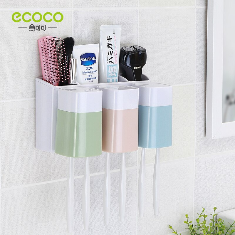 Bộ giá đỡ bàn chải đánh răng kèm 3 cốc ECOCO đa chức năng tiện dụng cho gia đình