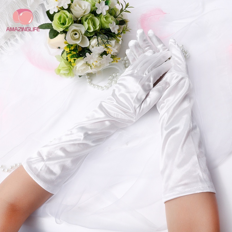 1 Đôi Găng Tay Dài Bằng Lụa Satin Cổ Điển Đa Chức Năng Cho Tiệc Cưới