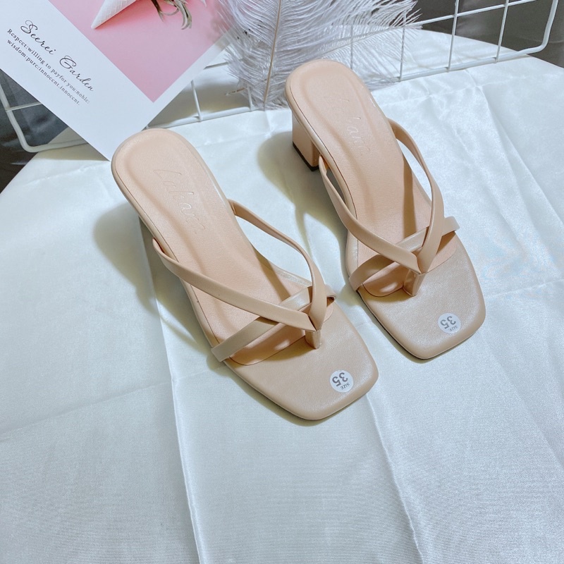 guôc nữ gót vuông cao 5cm kẹp dây mảnh thời trang Luhana