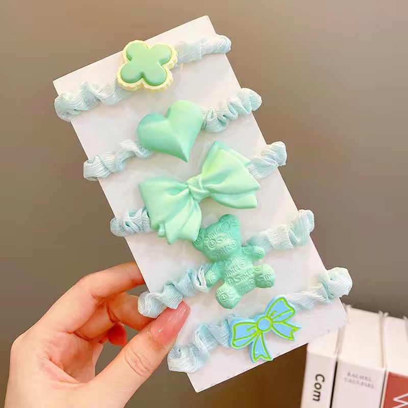 Set 5 Dây Buộc Tóc Nylon Co Giãn Họa Tiết Hoạt Hình Đáng Yêu Cho Bé Gái