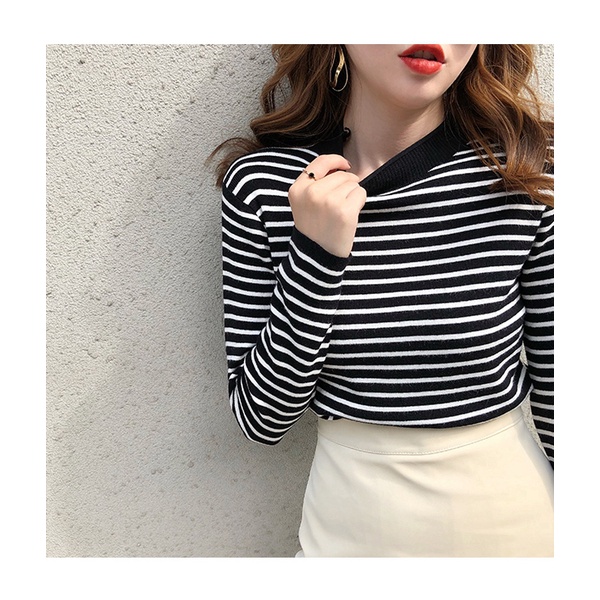 Áo Len Cổ Lọ Họa Tiết Kẻ Sọc Thời Trang Mới Cho Nữ