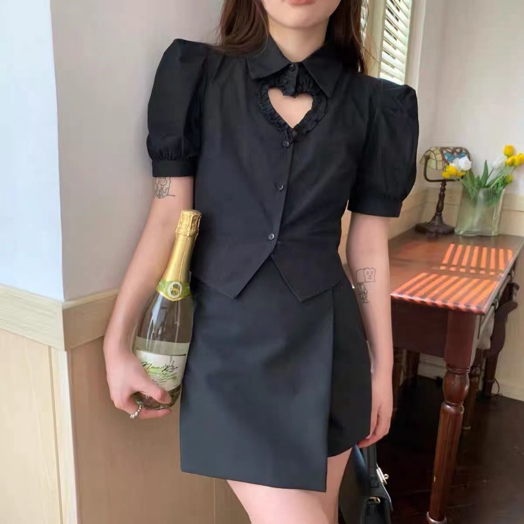 Hàng Có Sẵn Áo Thun Ngắn Tay Khoét Lỗ Trái Tim Phong Cách Mới Cho Nữ