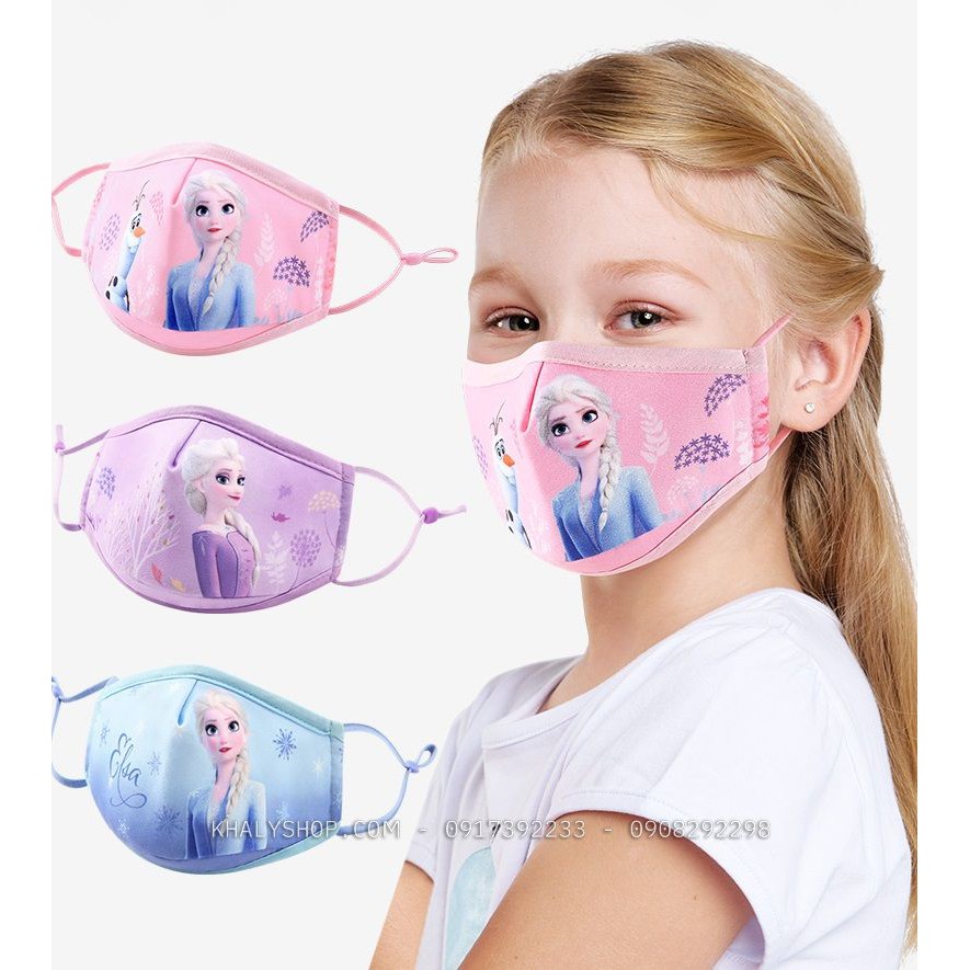 Set 3 khẩu trang vải Disney trẻ em hình công chúa Elsa ( Frozen ) 3 màu cho bé gái 3 - 8 tuổi - 57NDWF9485 | BigBuy360 - bigbuy360.vn