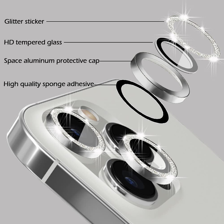 Miếng dán đính đá bảo vệ ống kính camera cho điện thoại iPhone 13 Pro Max / 14 Pro Max / 13 Pro / 13 Mini / 12 / 11 Pro Max