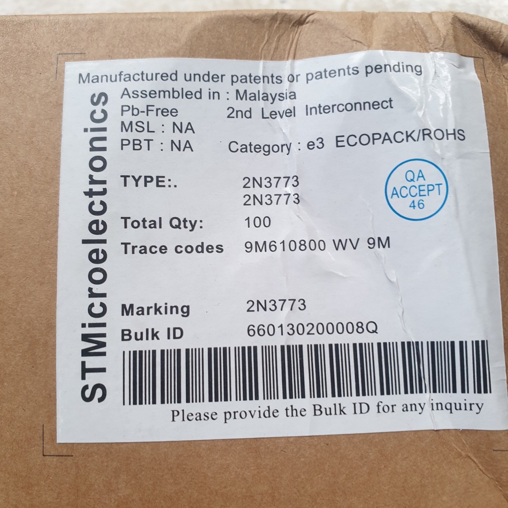 SÒ CÔNG SUẤT 2N3773 16A 160V 150W CHÍP TO
