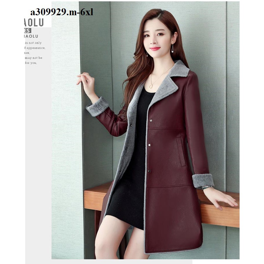 ÁO KHOÁC DA NỮ DÁNG DÀI CỔ VEST CAO CẤP LÓT LÔNG CỪU MỀM MỊN